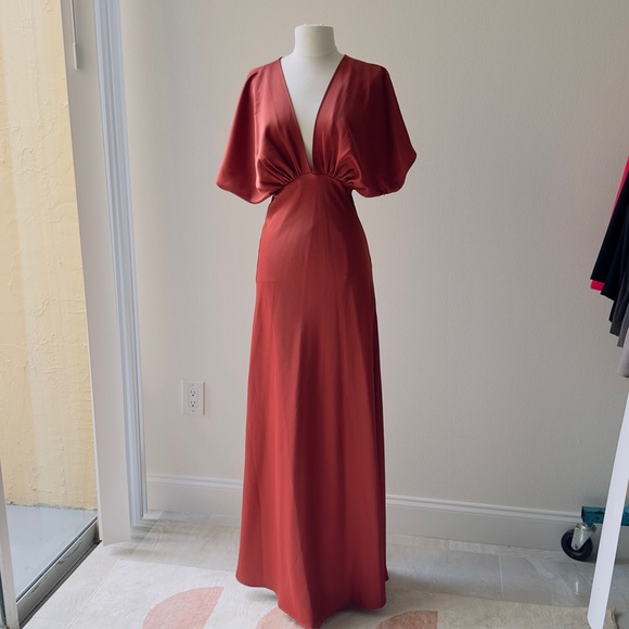 BLDH Leila Charmeuse Dress in Wine Brown - Picture 9 of 14